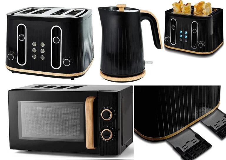 kettle toaster microwave kitchen appliances set black & copper stylish