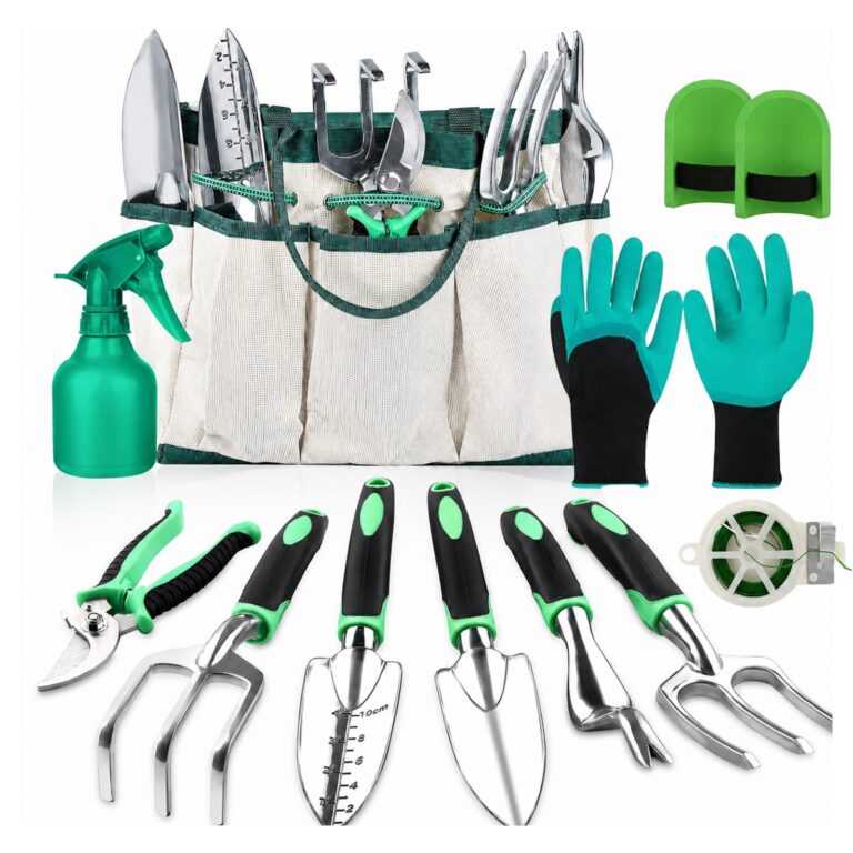 11pc heavy duty garden tools set stainless steel with tote bag, pruner, gloves