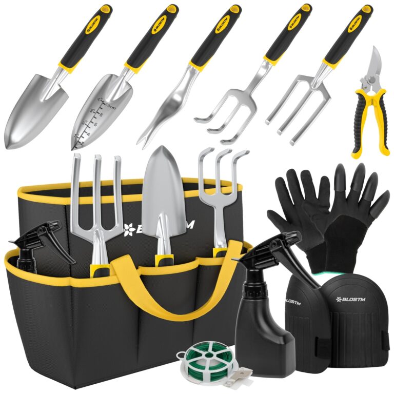 blostm 11 piece gardening tools set hand fork weeder rake shovel trowel bag