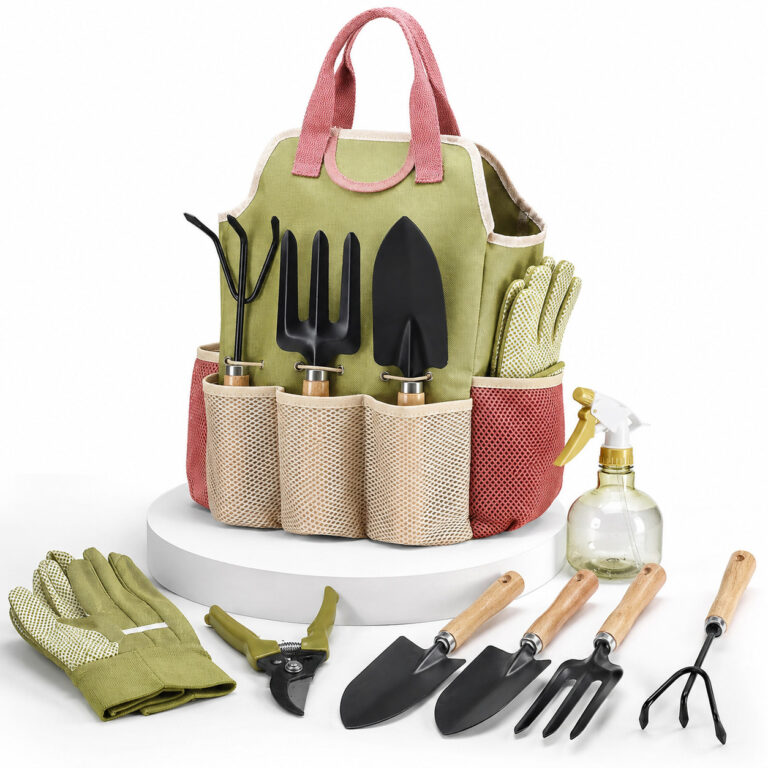 gardening kit – 9 pcs garden tools set with heavy duty tools & storage tote bag