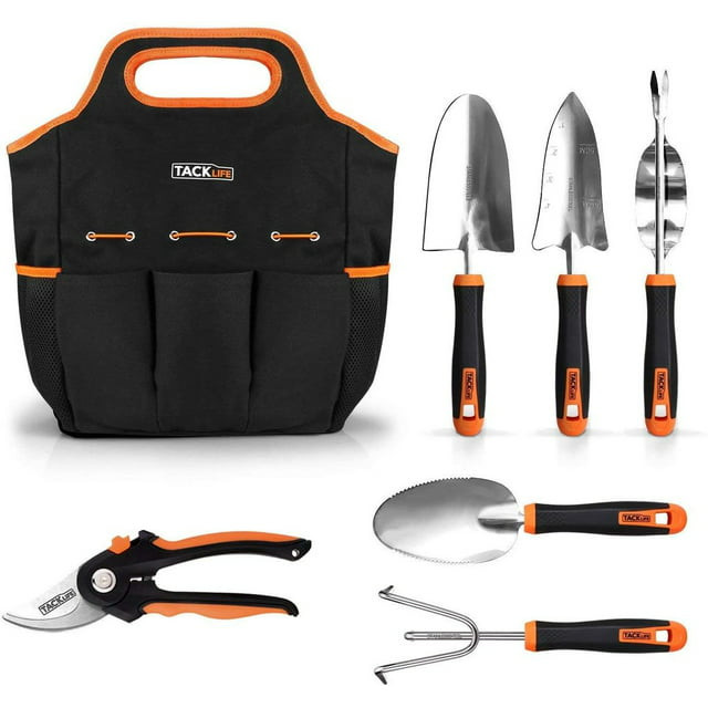 6pc gardening hand tool set stainless steel weeder shovel trowel shear tote bag
