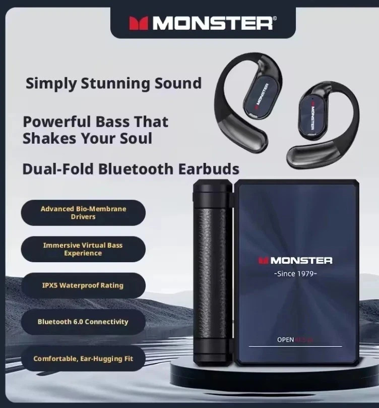 monster ac530 open ear headset w/ mic – lightweight & secure fit