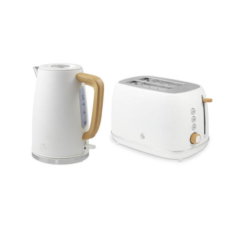swan kitchen set, 1.7l kettle and 2 slice toaster, white eejb338